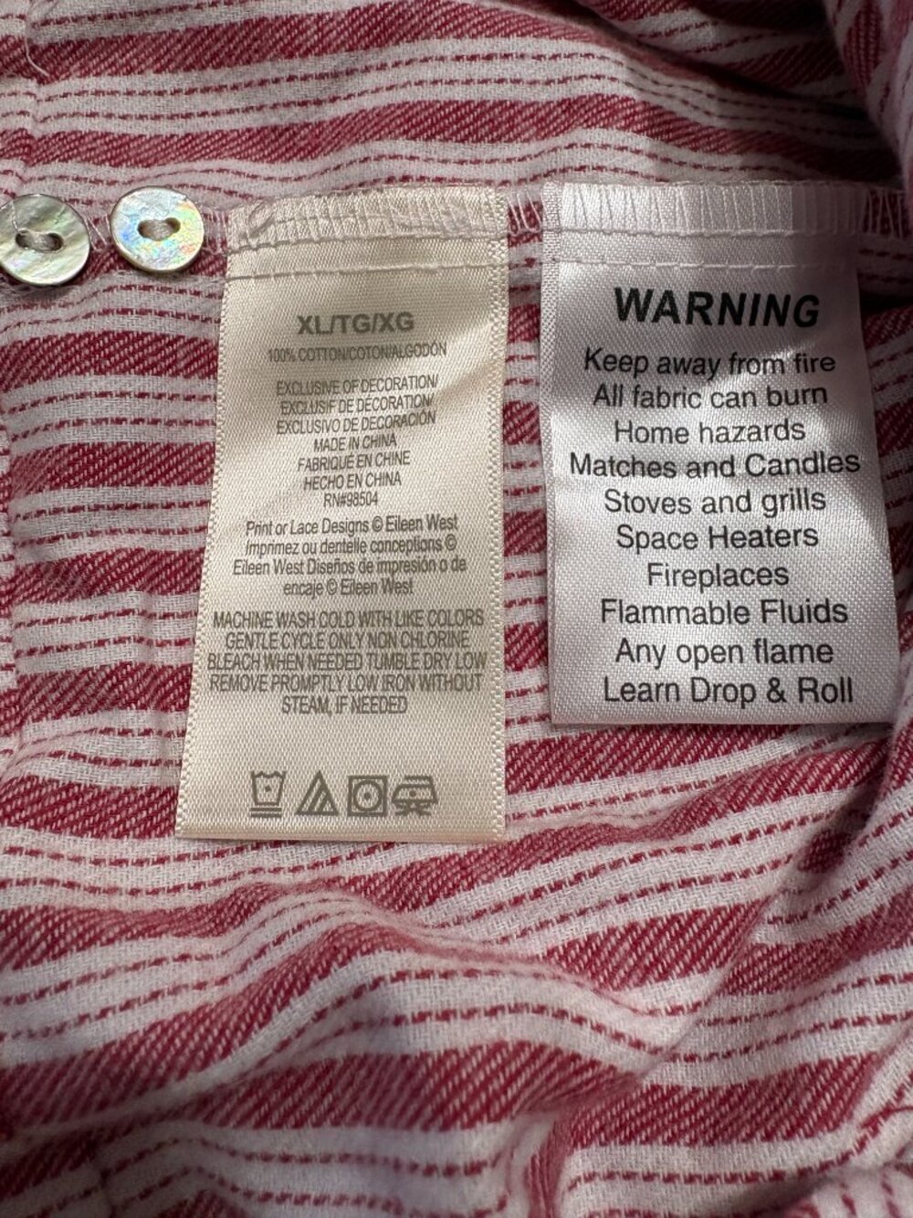 NWT Eileen West Brushed Flannel Red Berry Ticking Stripe Lace Trim Nightgown  XL - Picture 5 of 7